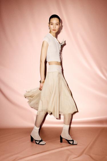 Zara 拼接中長裙 - 淺沙色 - 圖片 0