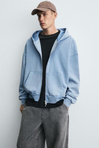SWEAT DÉLAVÉ ZIPPÉ À CAPUCHE - Bleu clair de Zara - Image 4