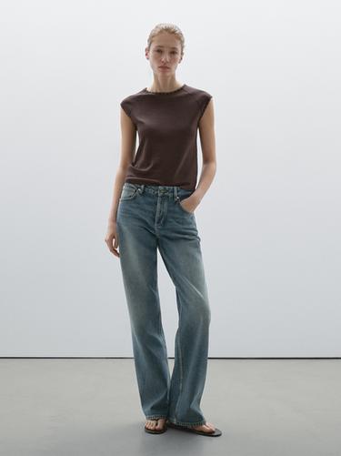 Zara Short sleeve T-shirt with stud details - Chocolate - Image 0