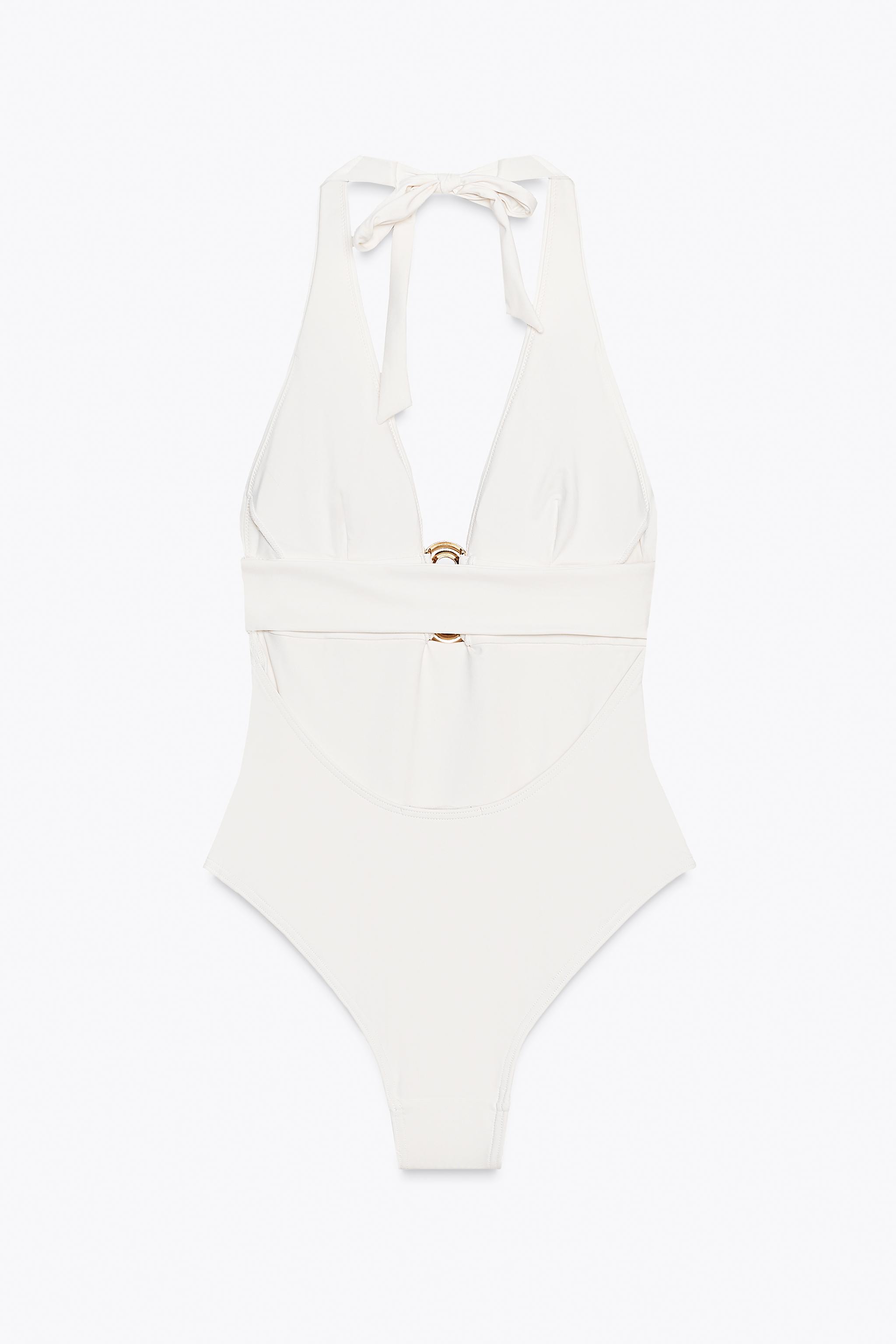 HALTER SWIMSUIT WITH METAL DETAIL - Ecru | ZARA United States
