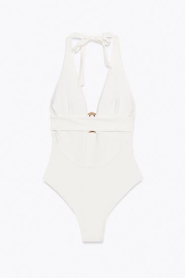 MAILLOT DE BAIN HALTER PIÈCE MÉTALLIQUE - Écru de Zara - Image 3