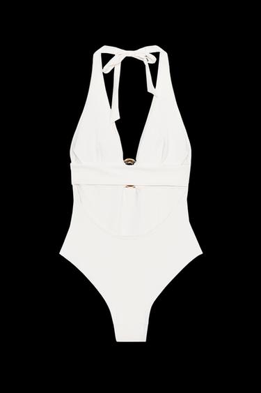HALTER SWIMSUIT WITH METAL DETAIL - Ecru by Zara