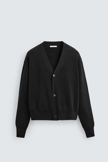 TEXTURED COTTON CARDIGAN - Black by Zara