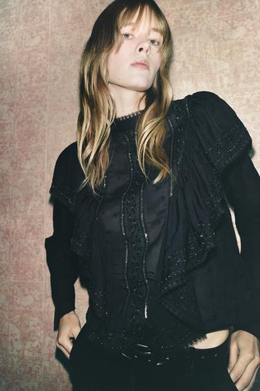 ROMANTIC RUFFLED BLOUSE ZW COLLECTION - Black by Zara