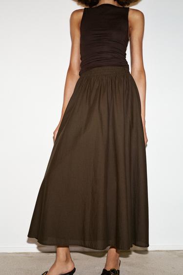 Zara LAYERED MIDI SKIRT - Brown