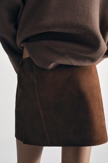 MINI JUPE EN CUIR ZW COLLECTION - Marron de Zara - Image 2