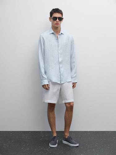 Zara Regular fit double-stripe shirt - Sky blue - Image 0
