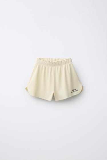WAFFLE-KNIT BERMUDA SHORTS WITH SLOGAN PRINT - Yellow by Zara