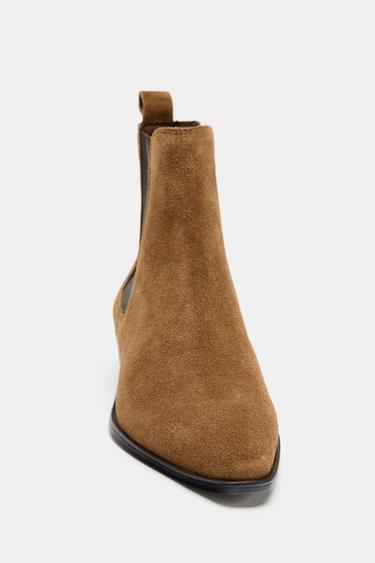 Zara SPLIT LEATHER CHELSEA ANKLE BOOTS - Brown