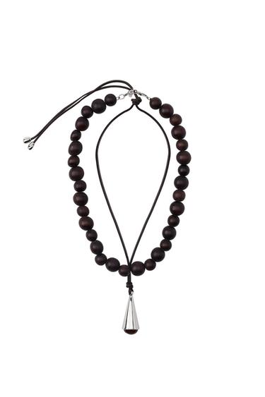 PACK OF 2 NECKLACES WITH BEADS AND METAL PIECE - Brown by Zara