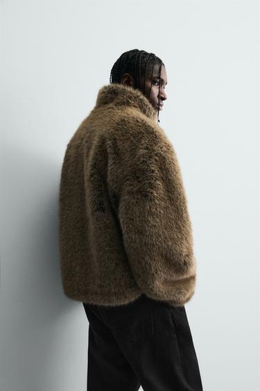 SHORT FAUX FUR COAT - Brown by Zara - Image 7