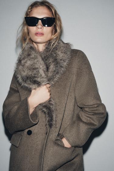 Zara WOOL BLEND BLAZER WITH FAUX FUR COLLAR ZW COLLECTION - Brown / Taupe