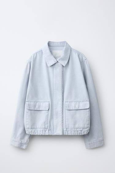 КУРТКА ИЗ ХОЛЩОВОЙ ТКАНИ С КРУЖЕВОМ — ГОЛУБОЙ от Zara