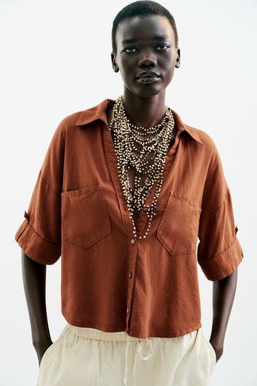CROPPED LINEN BLEND SHIRT - Terracotta by Zara