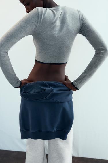 MOCK LAYER CROP T-SHIRT - Grey marl by Zara - Image 4