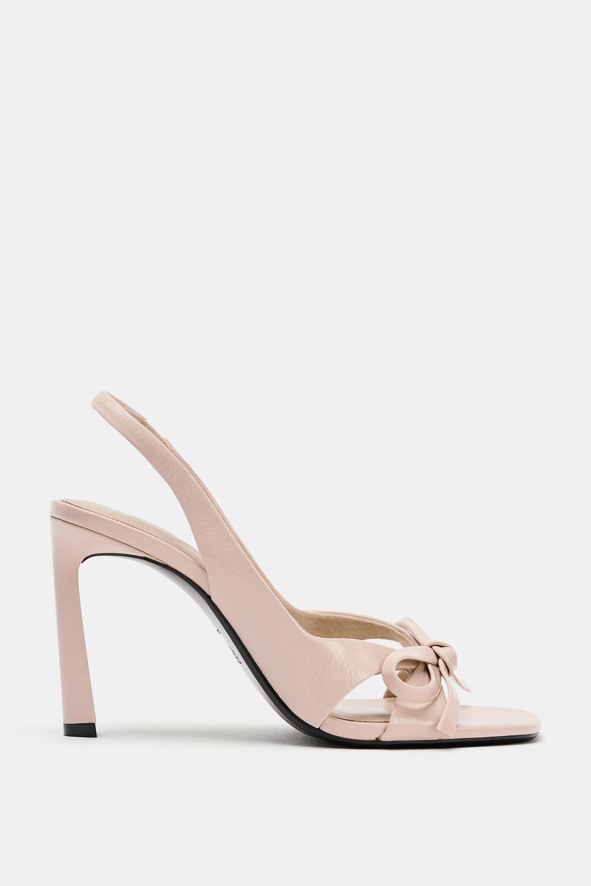 Leather Heeled Mules With BOW - Pink