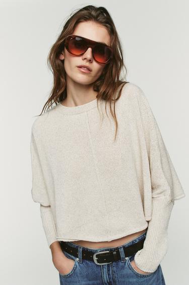 SHORT KNIT BATWING JUMPER - Ecru by Zara
