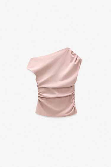 LIMITED EDITION DRAPED SUEDE LEATHER TOP - Pink by Zara