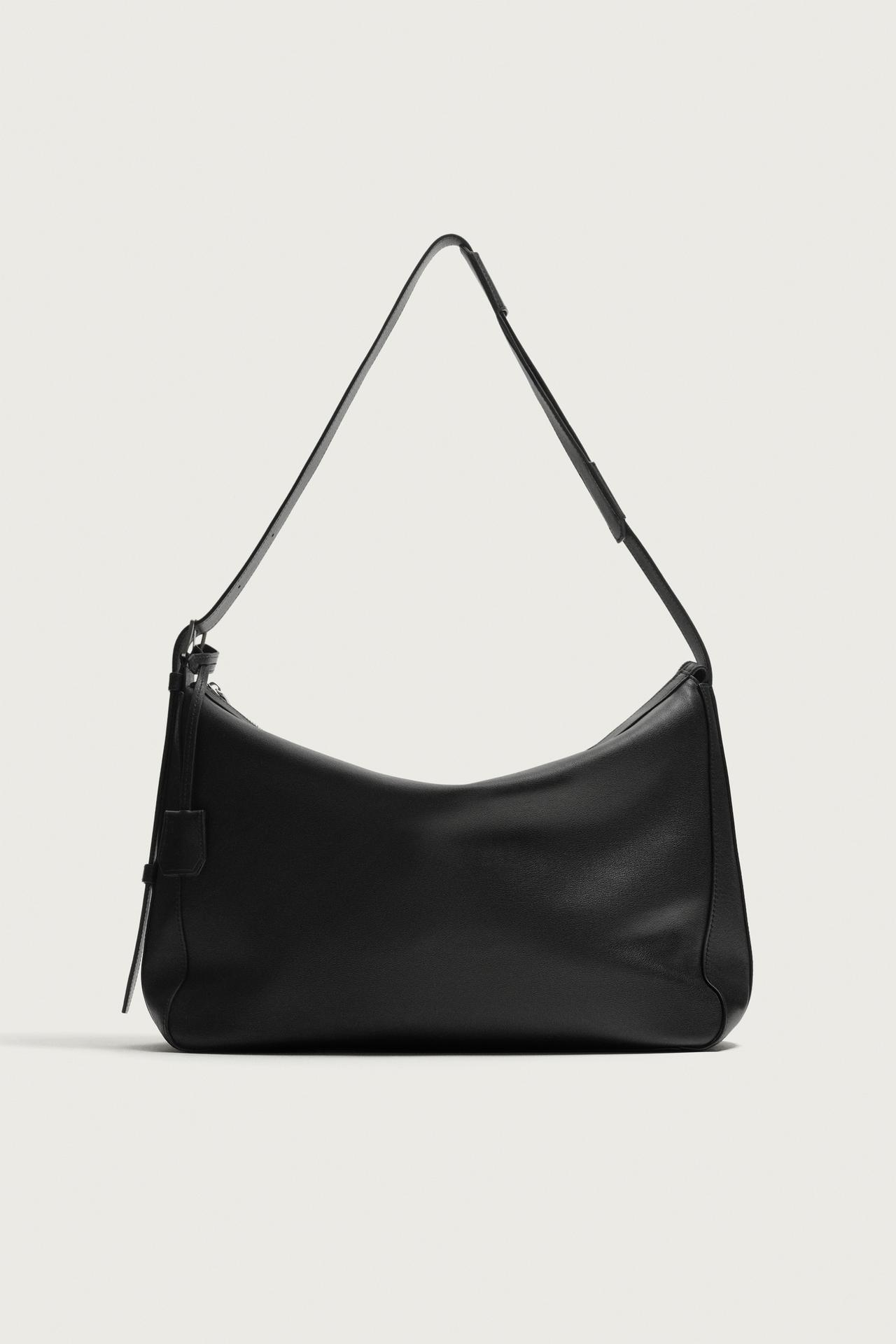 LEATHER SHOULDER BAG — Black