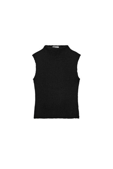 טופ High neck בטקסטורת ריב - שחור של Zara