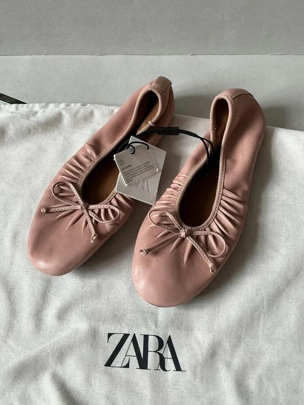 GATHERED LEATHER BALLET FLATS - Image 4