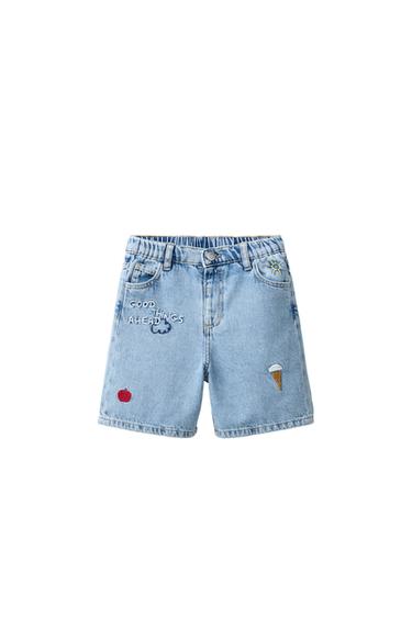 BERMUDA DENIM BORDADOS - Azul medio de Zara