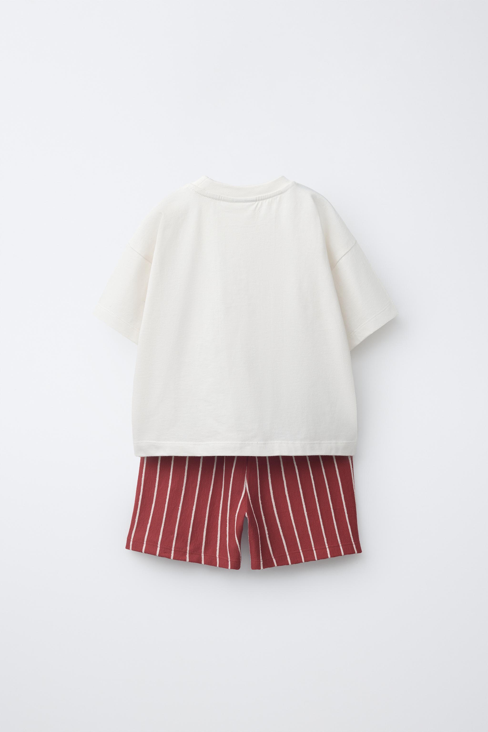 DINOSAUR JOGGING T-SHIRT AND BERMUDA SET — Red