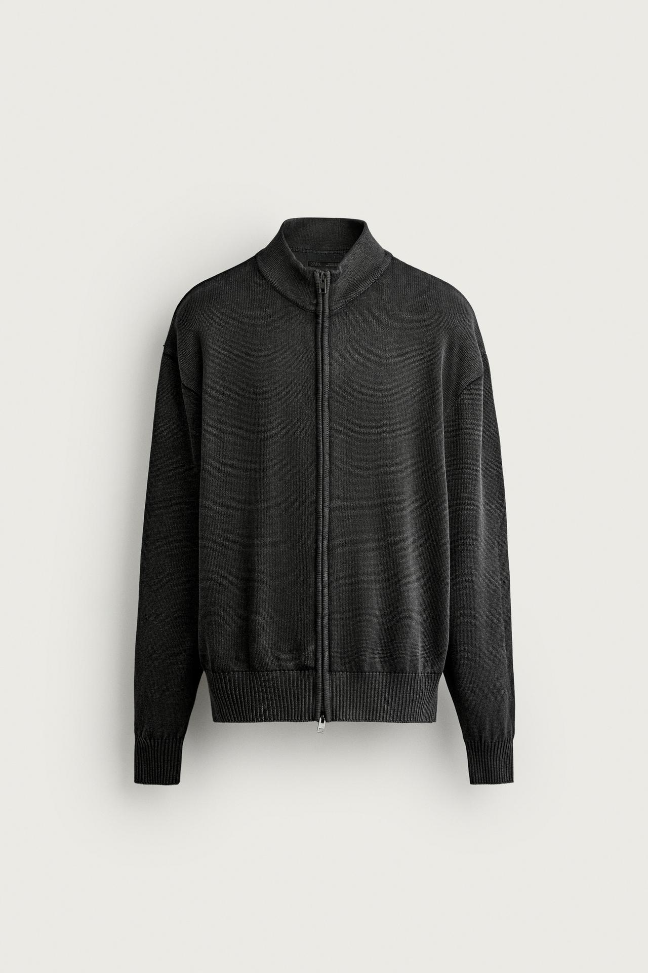 WASHED ZIP CARDIGAN — Black