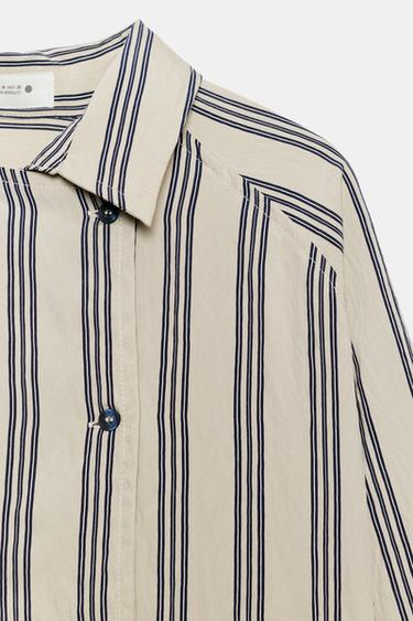 ZW COLLECTION OVERSIZE STRIPED SHIRT - Beige / Navy by Zara - Image 9