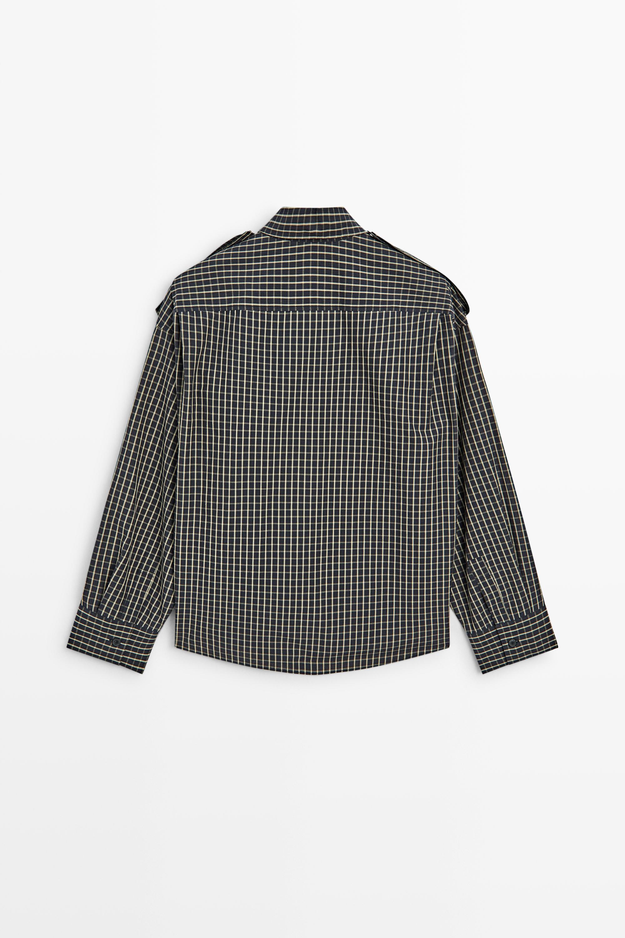 100% cotton check shirt with shoulder detail - Blue | ZARA United