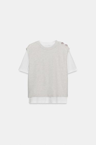 TOP WITH JEWEL DETAIL - Beige by Zara