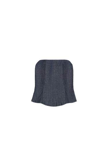 TRF DENIM BANDEAU TOP - Dark indigo by Zara