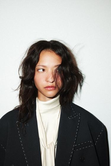 BLAZER OVERSIZE SURPIQÛRES - Bleu marine foncé de Zara - Image 1