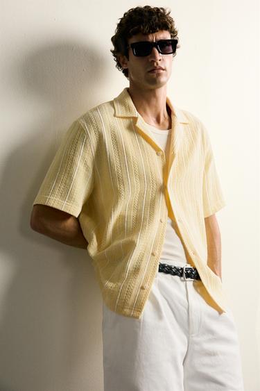 CHEMISE REGULAR FIT JACQUARD RAYURES - Jaune de Zara - Image 4
