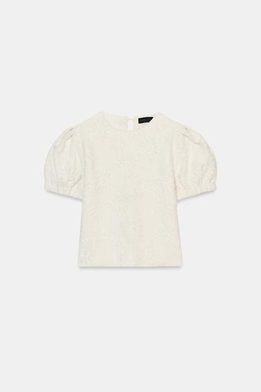 PUFF SLEEVE KNIT TOP - Ecru by Zara