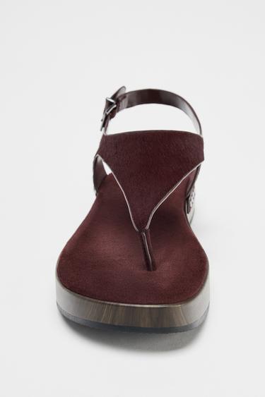 LEATHER STUDDED SANDALS - Burgundy Red by Zara - Image 4