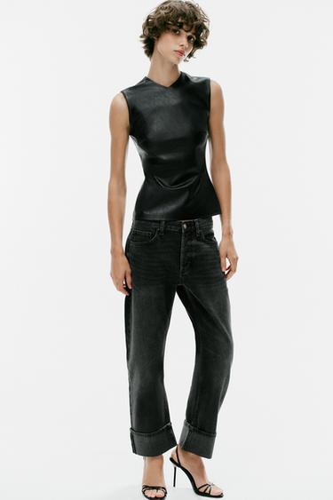 JEANS TRF RECTOS FOLD UP TIRO MEDIO - Negro de Zara