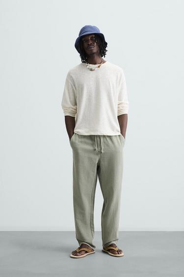 COTTON - LINEN TROUSERS - Light khaki by Zara - Image 0