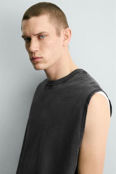 T-SHIRT DÉBARDEUR LAVÉ - Anthracite foncé de Zara - Image 4