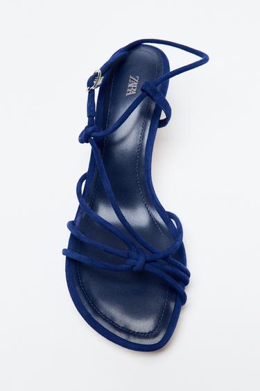 Zara KOŽNE SANDALE S POTPETICOM I ČVOROVIMA – plavkasta