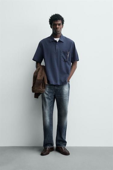 Zara LYOCELL - COTTON POLO SHIRT - Blue - Image 0