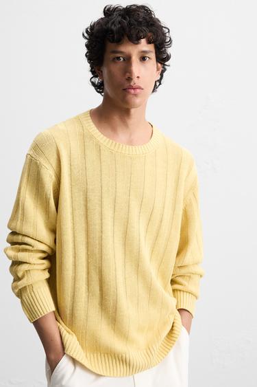 PULL 100 % LIN CÔTELÉ - Jaune de Zara - Image 4