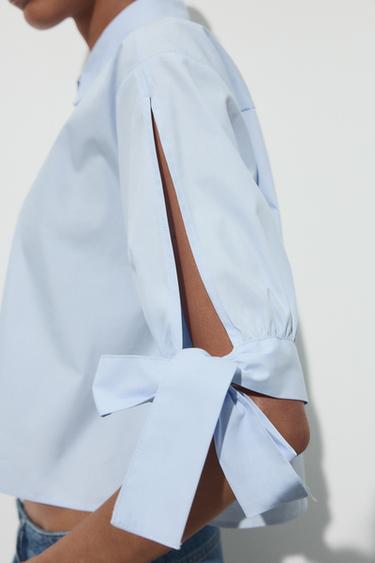 POPLIN SHIRT WITH TIES - Light blue by Zara - Image 3