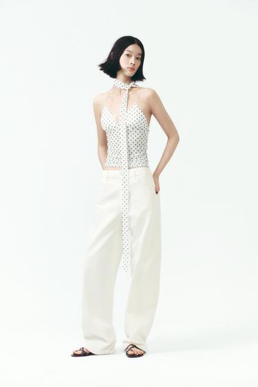 Zara 寬鬆版ZW系列長褲 - 磨白色