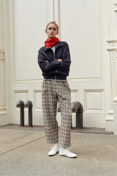 PANTALÓN CUADROS CINTURA ELÁSTICA - ARENA/MARRÓN de Zara