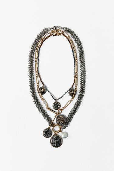 Zara 3-PACK MEDALLION CHAIN NECKLACES - Gold / Silver