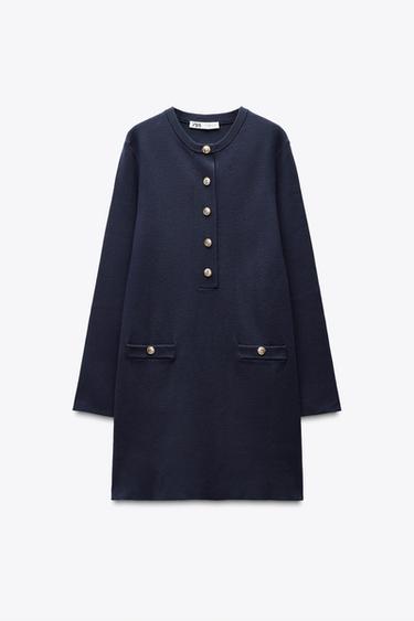 PLAIN KNIT MINI DRESS - Navy blue by Zara - Image 4