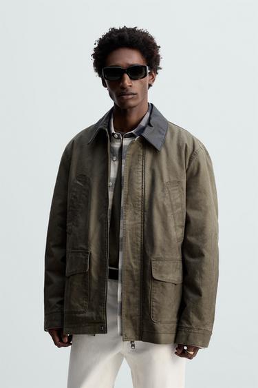 Zara WASHED CONTRAST JACKET - Earth
