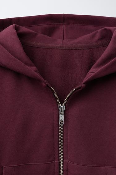 PLAIN ZIP-UP HOODIE - Burgundy by Zara - Image 2