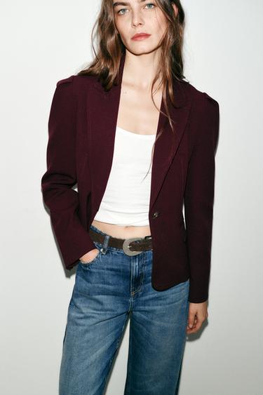 VESTE AJUSTÉE ÉPAULES MARQUÉES - Bordeaux de Zara - Image 3